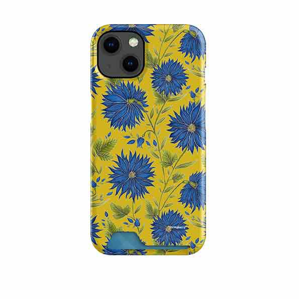 Blue Flowers Yellow Case And Card By Catherine Rowe Case + Card