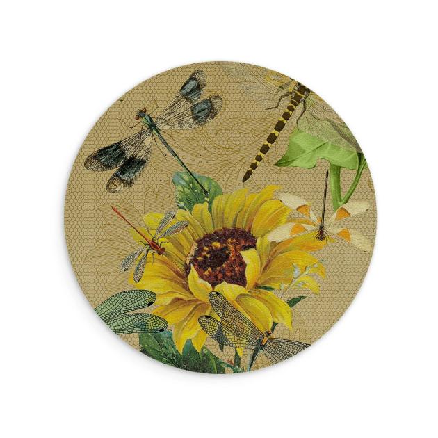 Drangonflies And Sunflowers Vegan Leather Mouse Mat Lifestyle & Travel