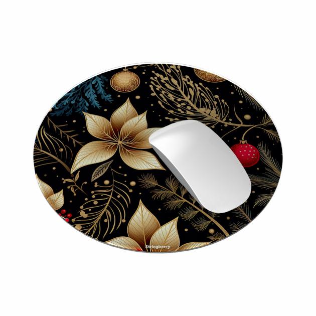 Golden Winter Floral Vegan Leather Mouse Mat Lifestyle & Travel