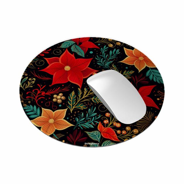 Red Winter Floral Ii Vegan Leather Mouse Mat Lifestyle & Travel