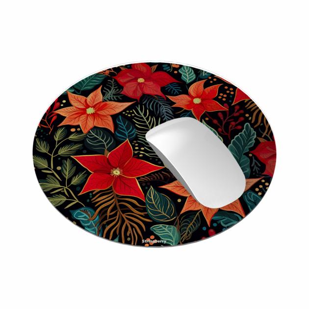 Red Winter Floral Vegan Leather Mouse Mat Lifestyle & Travel