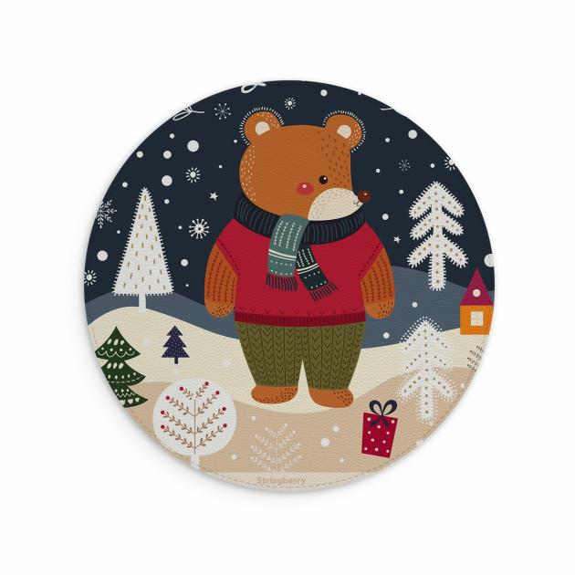 Bear For Xmas Vegan Leather Mouse Mat Lifestyle & Travel